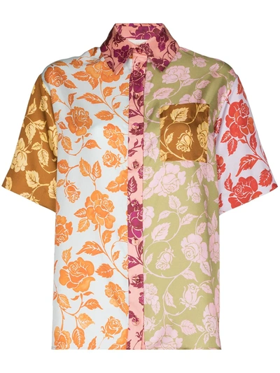 Shop Zimmermann Rose Print Panelled Silk Shirt In Pink