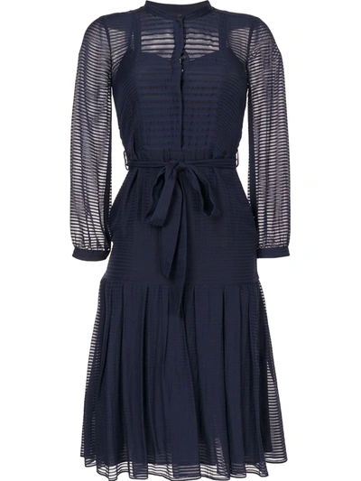 Pre-owned Burberry Striped Belted Dress In Blue