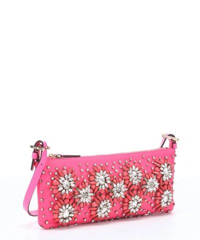 Valentino Garavani Bright Pink Leather Floral Crystal Embellishment Shoulder Bag
