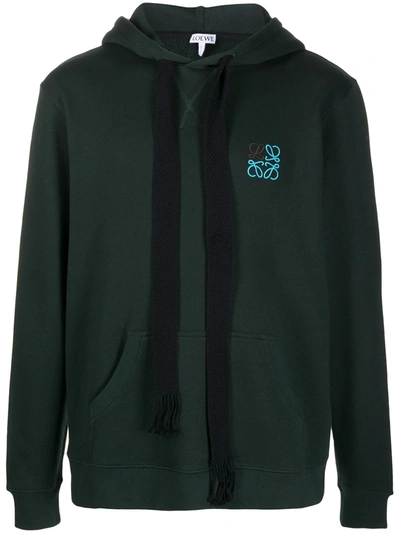 Shop Loewe Chest Embroidered Logo Hoodie In Green