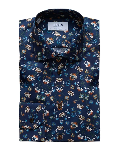 Shop Eton Men's Contemporary-fit Floral Dress Shirt In Blue