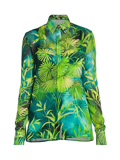 Shop Versace Jungle-print Silk Button Down Shirt In Green