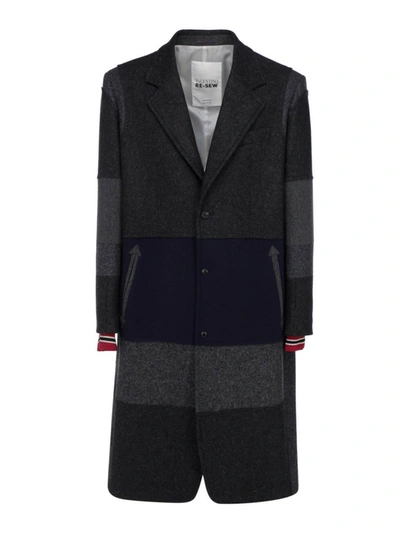 Shop Valentino Wool Knee Length Coat In Grey