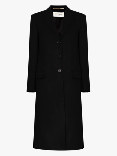 Shop Saint Laurent Single-breasted Wool Coat In Black