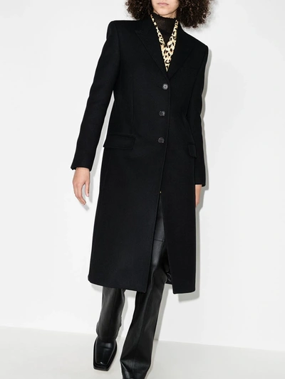 Shop Saint Laurent Single-breasted Wool Coat In Black