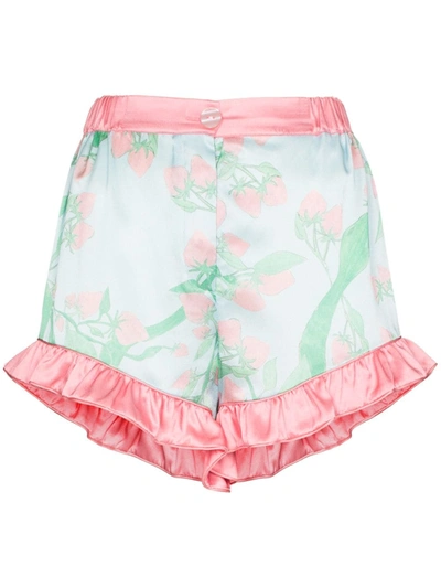 Shop Helmstedt Strawberry Print Silk Pajama Shorts In Blue