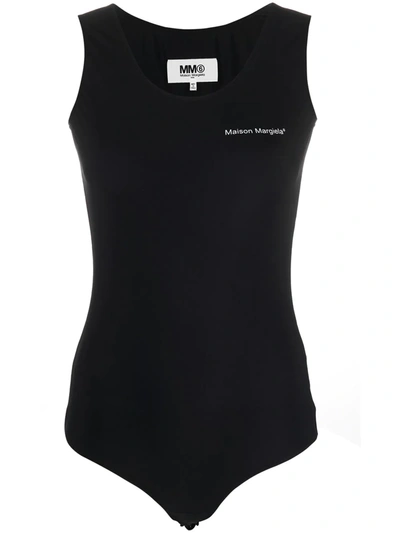 Shop Mm6 Maison Margiela Logo Print Vest-top Body In Black