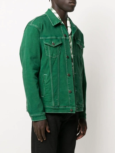 Shop Jeanerica Contrasting Stitch Denim Jacket In Green