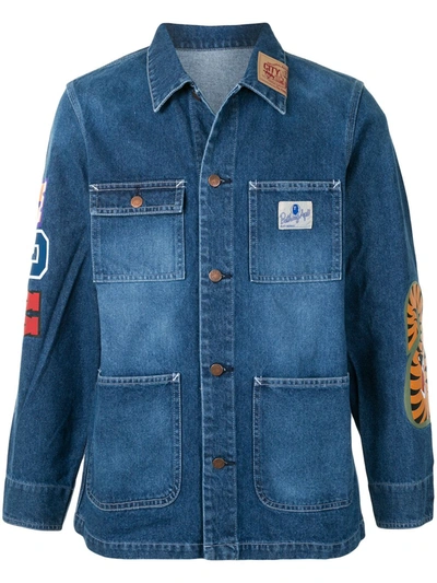 Shop A Bathing Ape Shark Patch-pocket Denim Jacket In Blue