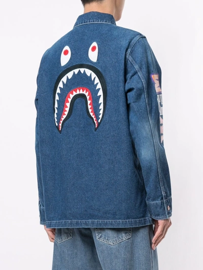 Shop A Bathing Ape Shark Patch-pocket Denim Jacket In Blue