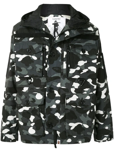 Shop A Bathing Ape Multi-pocket Camouflage-print Jacket In Grey