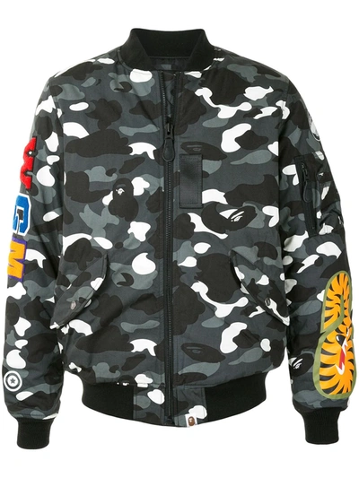 Shop A Bathing Ape Camo Shark Bomber Jacket In Black