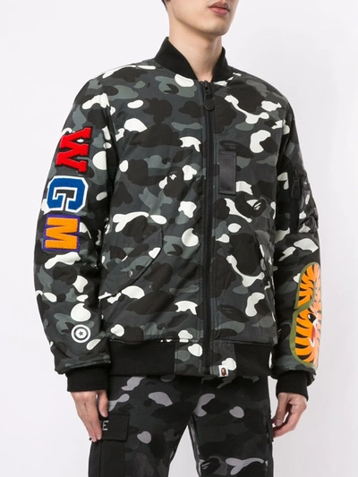 Shop A Bathing Ape Camo Shark Bomber Jacket In Black