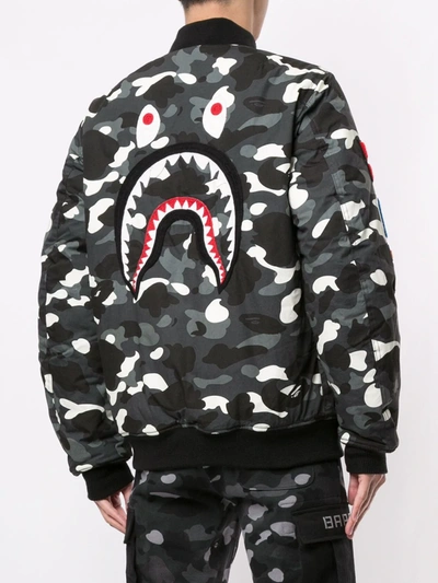 Shop A Bathing Ape Camo Shark Bomber Jacket In Black