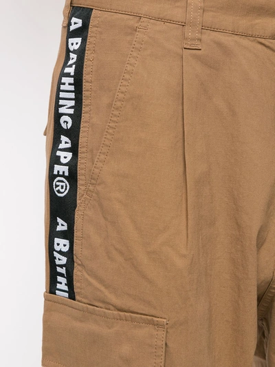 Shop A Bathing Ape Logo-tape Cargo Trousers In Brown
