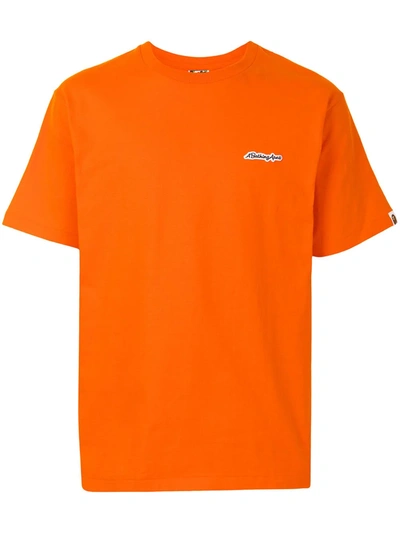 Shop A Bathing Ape Embroidered Logo Cotton T-shirt In Orange