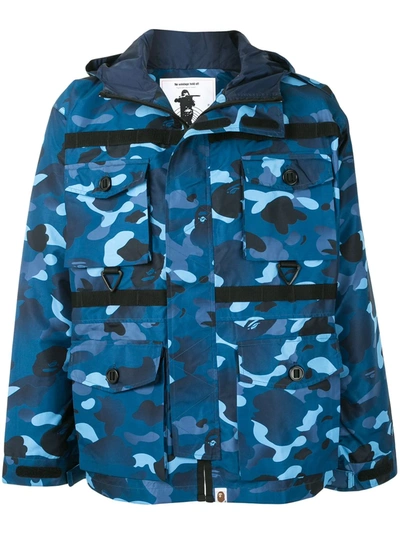 Shop A Bathing Ape Shark Multi-pocket Camouflage Jacket In Blue