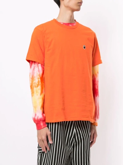 Shop A Bathing Ape Embroidered Ape Face Cotton T-shirt In Orange