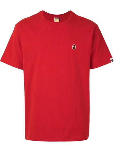 Shop A Bathing Ape Embroidered Ape Face Cotton T-shirt In Red