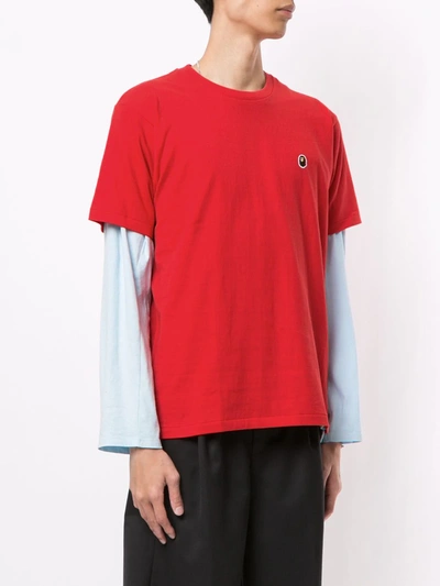 Shop A Bathing Ape Embroidered Ape Face Cotton T-shirt In Red
