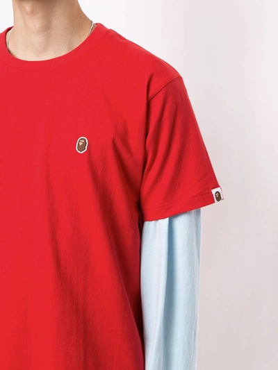 Shop A Bathing Ape Embroidered Ape Face Cotton T-shirt In Red