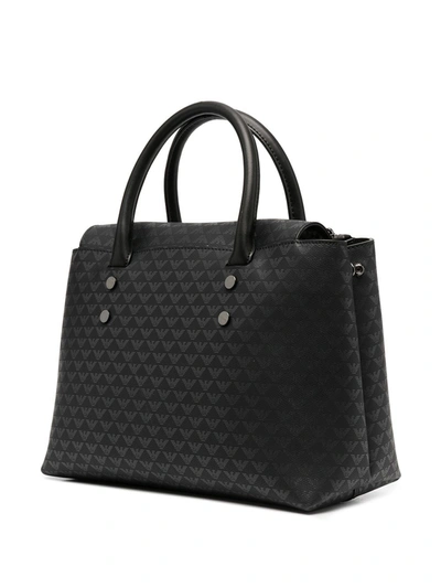 Shop Emporio Armani Monogram-print Tote Bag In Black
