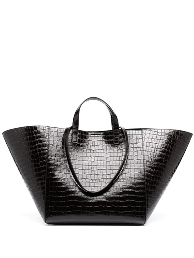 Shop Joseph Crocodile-effect Logo-debossed Tote Bag In Brown