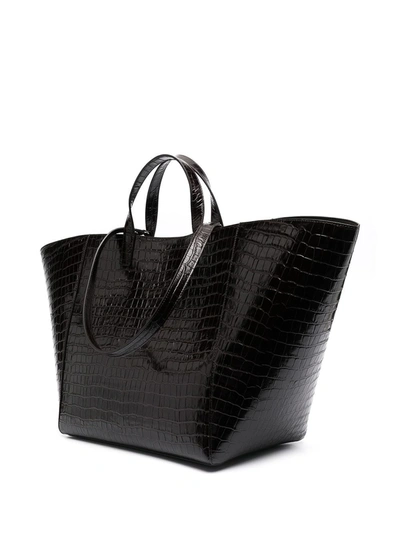 Shop Joseph Crocodile-effect Logo-debossed Tote Bag In Brown