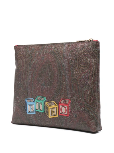 Shop Etro Teddy Bear Paisley Clutch In Brown