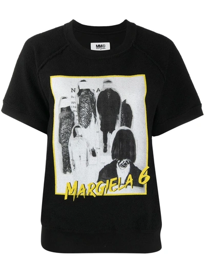 Shop Mm6 Maison Margiela Runway-print Logo T-shirt In Black
