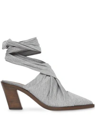 Shop Burberry Scarf-detail Mules In Grey