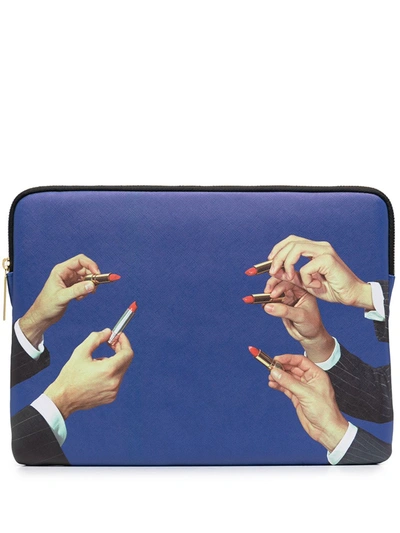 Seletti Lipstick Print Laptop Case In Blue