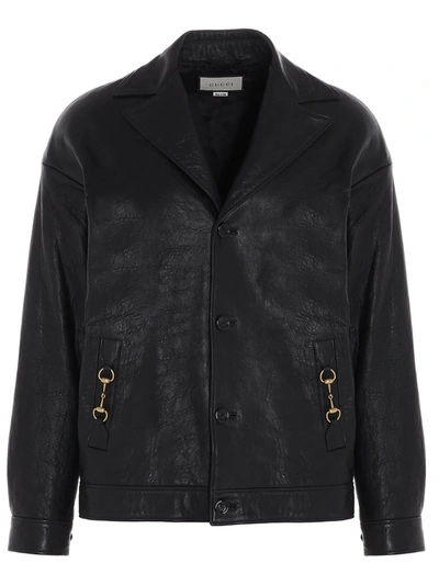 Shop Gucci Horsebit Details Jacket In Black