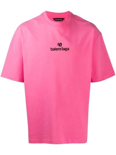 Shop Balenciaga Embroidered-logo Cotton T-shirt In Pink