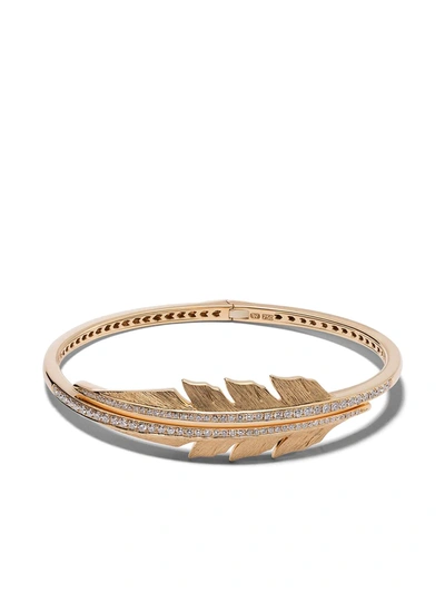 Shop Stephen Webster 18kt Yellow Gold Magnipheasant Pavé Diamond Open Feather Bangle