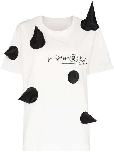 Shop Viktor & Rolf Cone-appliquée Logo-print T-shirt In White