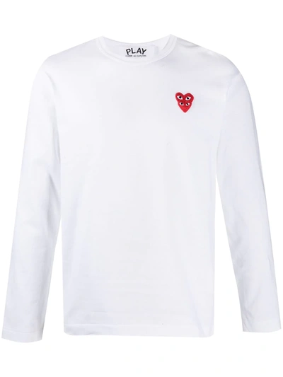Shop Comme Des Garçons Play Heart-embroidered Long-sleeve T-shirt In White