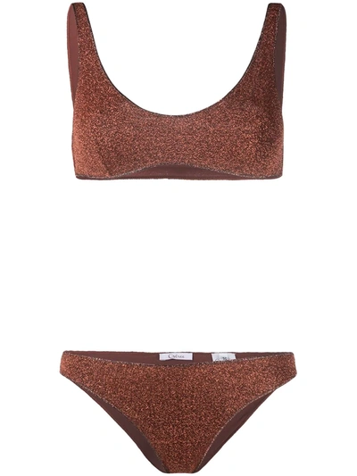Shop Oseree Glittered Bikini Set In Brown