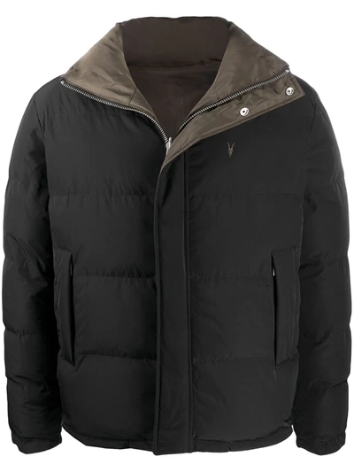 Allsaints Novern Reversible Puffer Jacket In Black And Khaki | ModeSens