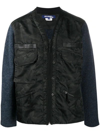 Shop Junya Watanabe Camouflage Wool-knit Jacket In Blue