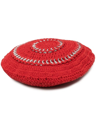 Shop Ganni Hardware-detail Knitted Hat In Red