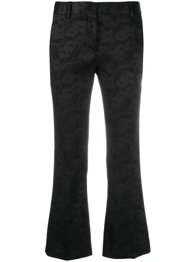 Shop Alberto Biani Floral-embroidered Flared Trousers In Black