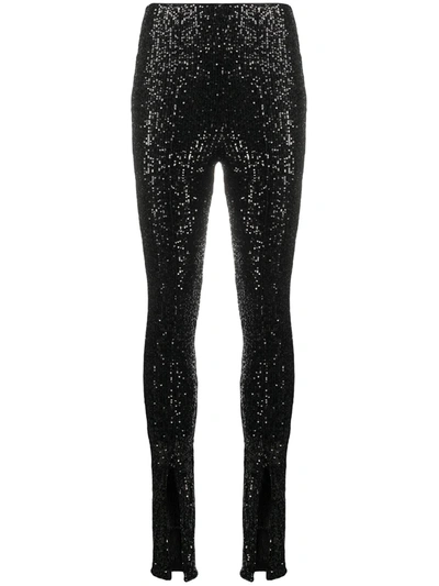 Shop Rotate Birger Christensen Sequin Embroidered Front Slit Trousers In Black