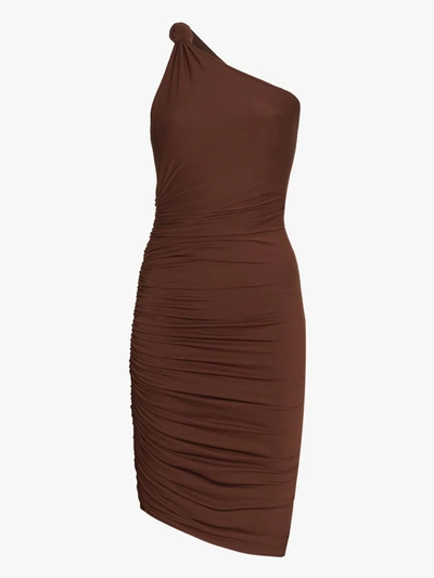 Shop Alix Nyc Celeste Ruched Knot Sleeve Dress In Brown