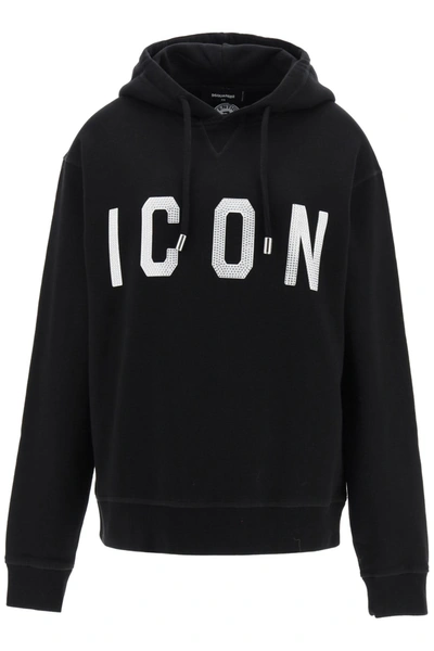 Shop Dsquared2 Icon Hoodie With Crystals In Black (black)