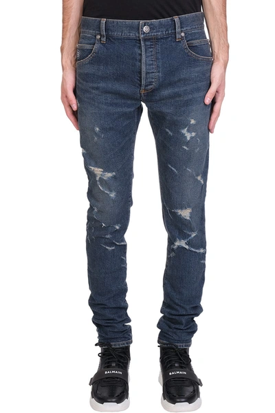 Shop Balmain Jeans In Blue Cotton