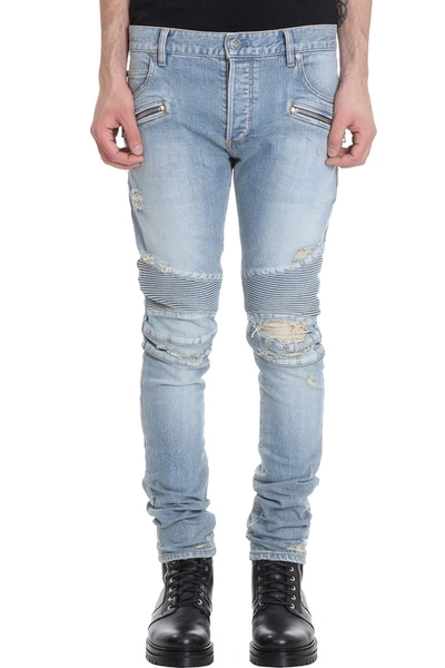Shop Balmain Jeans In Cyan Denim
