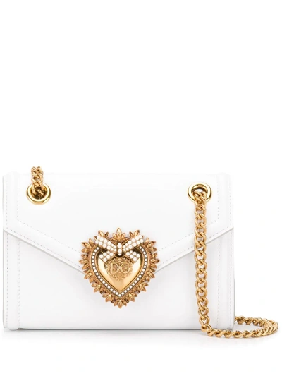 Shop Dolce & Gabbana Mini Devotion Calf Leather Shoulder Bag In White