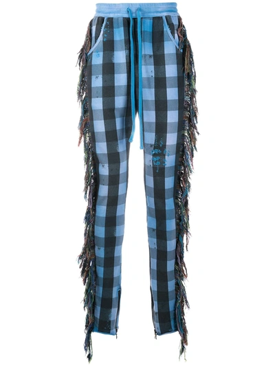 Shop Alchemist Fringe-trim Checked Trousers In Blue