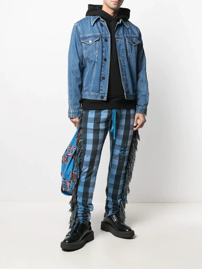 Shop Alchemist Fringe-trim Checked Trousers In Blue